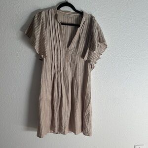 Striped Beige Flutter Sleeve Dress